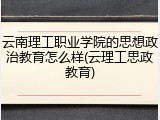 云南理工职业学院的思想政治教育怎么样(云理工思政教育)