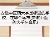 安徽中医药大学是哪里的学校，在哪个城市(安徽中医药大学在合肥)