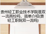 贵州轻工职业技术学院是双一流高校吗，简单介绍(贵轻工职院双一流吗)