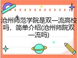 沧州师范学院是双一流高校吗，简单介绍(沧州师院双一流吗)