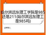哈尔滨远东理工学院是985还是211(哈尔滨远东理工是985吗)