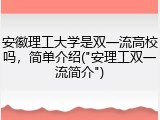 安徽理工大学是双一流高校吗，简单介绍("安理工双一流简介")