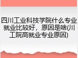 四川工业科技学院什么专业就业比较好，原因是啥(川工院高就业专业原因)