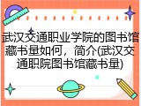 武汉交通职业学院的图书馆藏书量如何，简介(武汉交通职院图书馆藏书量)