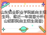山东铝业职业学院能自主招生吗，最近一年简章分析(山铝职院自主招生简章)
