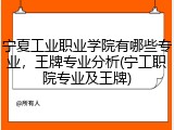 宁夏工业职业学院有哪些专业，王牌专业分析(宁工职院专业及王牌)