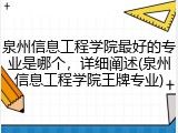 泉州信息工程学院最好的专业是哪个，详细阐述(泉州信息工程学院王牌专业)