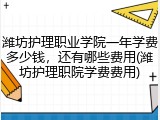 潍坊护理职业学院一年学费多少钱，还有哪些费用(潍坊护理职院学费费用)