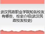 武汉民政职业学院知名校友有哪些，校史介绍(武汉民政校友校史)