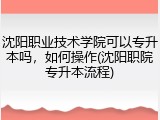 沈阳职业技术学院可以专升本吗，如何操作(沈阳职院专升本流程)
