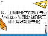 陕西工商职业学院哪个专业毕业就业前景比较好(陕工商职院好就业专业)