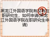 黑龙江外国语学院有没有在职研究生，如何申请(黑龙江外国语学院在职研究生申请)