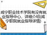 咸宁职业技术学院有没有就业指导中心，详细介绍(咸宁职院就业指导详情)