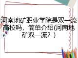 河南地矿职业学院是双一流高校吗，简单介绍(河南地矿双一流？)
