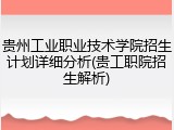 贵州工业职业技术学院招生计划详细分析(贵工职院招生解析)