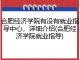 合肥经济学院有没有就业指导中心，详细介绍(合肥经济学院就业指导)