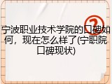 宁波职业技术学院的口碑如何，现在怎么样了(宁职院口碑现状)