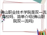 佛山职业技术学院是双一流高校吗，简单介绍(佛山职院双一流吗)