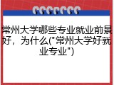 常州大学哪些专业就业前景好，为什么("常州大学好就业专业")