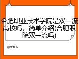 合肥职业技术学院是双一流高校吗，简单介绍(合肥职院双一流吗)