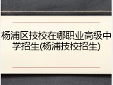 杨浦区技校在哪职业高级中学招生(杨浦技校招生)