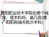 濮阳职业技术学院在哪个城市，是本科吗，第几批(濮阳职院城市批次本科)