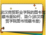 武汉商贸职业学院的图书馆藏书量如何，简介(武汉商贸学院图书馆藏书量)