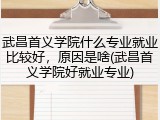 武昌首义学院什么专业就业比较好，原因是啥(武昌首义学院好就业专业)