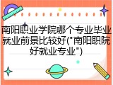南阳职业学院哪个专业毕业就业前景比较好("南阳职院好就业专业")
