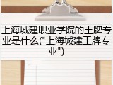 上海城建职业学院的王牌专业是什么("上海城建王牌专业")
