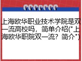 上海欧华职业技术学院是双一流高校吗，简单介绍("上海欧华职院双一流？简介")