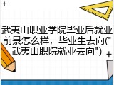 武夷山职业学院毕业后就业前景怎么样，毕业生去向("武夷山职院就业去向")