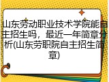 山东劳动职业技术学院能自主招生吗，最近一年简章分析(山东劳职院自主招生简章)