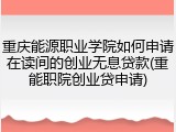 重庆能源职业学院如何申请在读间的创业无息贷款(重能职院创业贷申请)