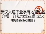 武汉交通职业学院地理位置介绍，详细地址在哪(武汉交通职院地址)