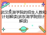 武汉东湖学院的招生人数和计划解读(武东湖学院招计解读)