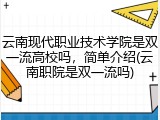 云南现代职业技术学院是双一流高校吗，简单介绍(云南职院是双一流吗)