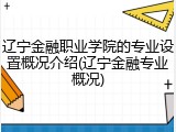 辽宁金融职业学院的专业设置概况介绍(辽宁金融专业概况)